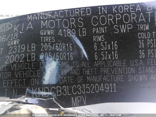 KNDCB3LC3J5204911 - 2018 KIA NIRO FE/LX WHITE photo 9