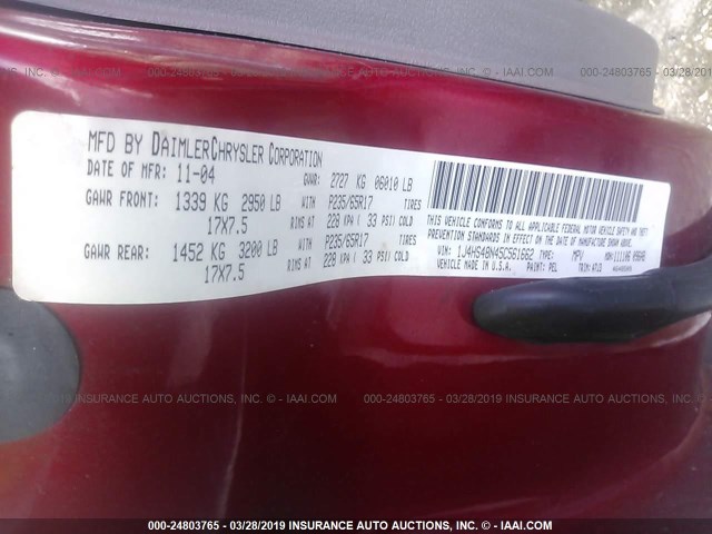 1J4HS48N45C561662 - 2005 JEEP GRAND CHEROKEE LAREDO/COLUMBIA/FREEDOM 红色 照片 9