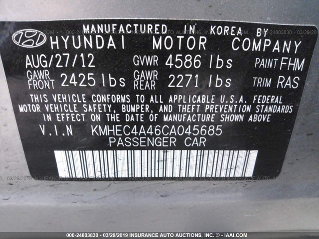 KMHEC4A46CA045685 - 2012 HYUNDAI SONATA HYBRID SILVER photo 9