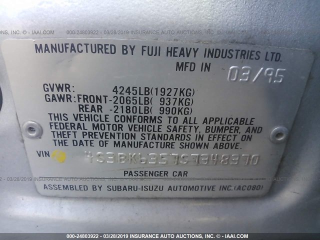 4S3BK6357S7348370 - 1995 SUBARU LEGACY L/OUTBACK SILVER photo 9