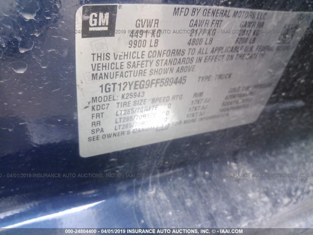 1GT12YEG9FF589445 - 2015 GMC SIERRA K2500 SLE BLUE photo 9