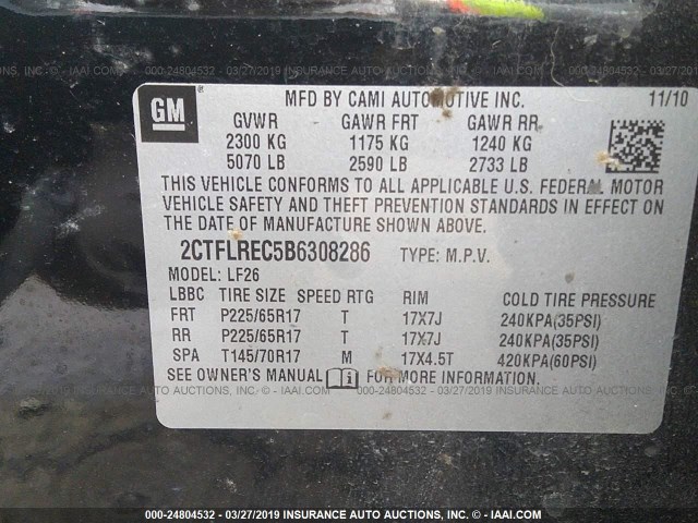 2CTFLREC5B6308286 - 2011 GMC TERRAIN SLE BLACK photo 9