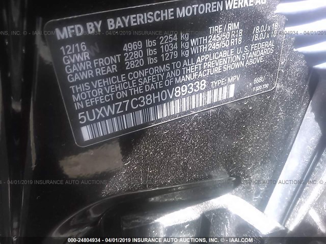 5UXWZ7C38H0V89338 - 2017 BMW X3 SDRIVE28I BLACK photo 9