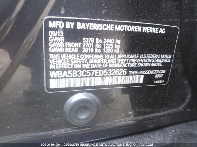 WBA5B3C57ED532626 - 2014 BMW 535 XI BLACK photo 9