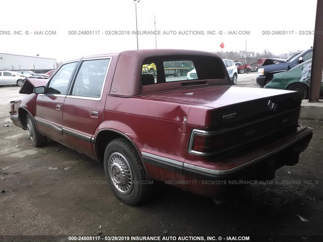 1B3XC56R2PD156862 - 1993 DODGE DYNASTY LE MAROON photo 3