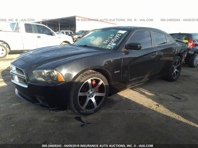 2C3CDXCT3DH717191 - 2013 DODGE CHARGER R/T BLACK photo 2