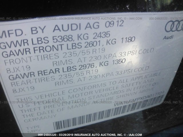 WA1LFAFPXDA017324 - 2013 AUDI Q5 PREMIUM PLUS BLACK photo 9