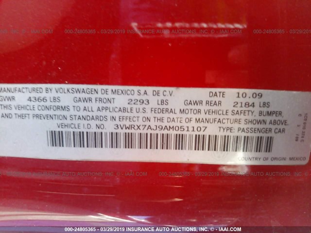 3VWRX7AJ9AM051107 - 2010 VOLKSWAGEN JETTA SE/SEL RED photo 9