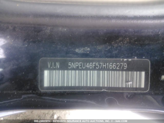 5NPEU46F57H166279 - 2007 HYUNDAI SONATA SE/LIMITED BLUE photo 9