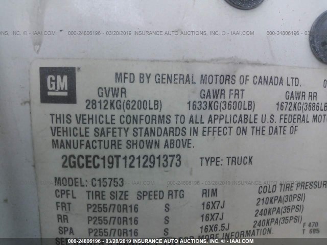 2GCEC19T121291373 - 2002 CHEVROLET SILVERADO C1500 WHITE photo 9