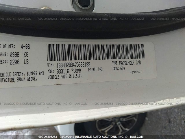 1B3HB28B47D532189 - 2007 DODGE CALIBER WHITE photo 9