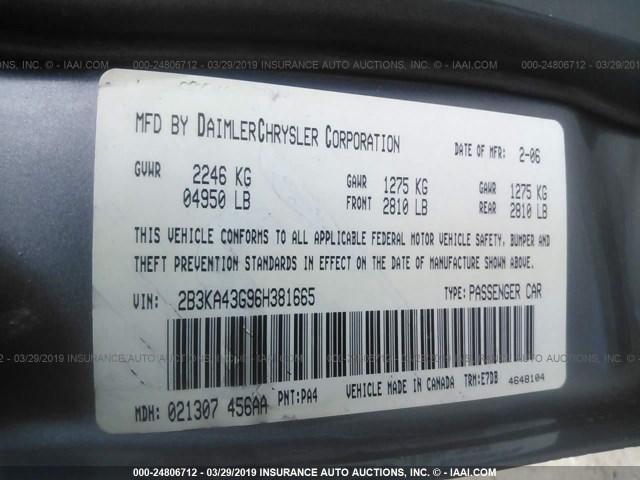 2B3KA43G96H381665 - 2006 DODGE CHARGER SE/SXT GRAY photo 9