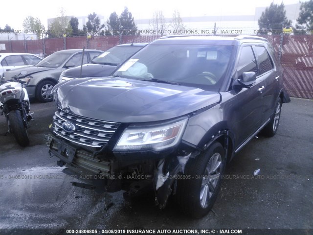 1FM5K7F86HGC55496 - 2017 FORD EXPLORER LIMITED GRAY photo 2