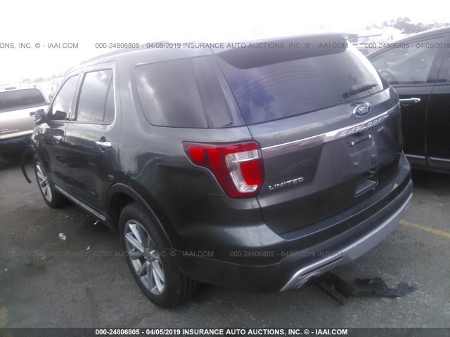 1FM5K7F86HGC55496 - 2017 FORD EXPLORER LIMITED GRAY photo 3