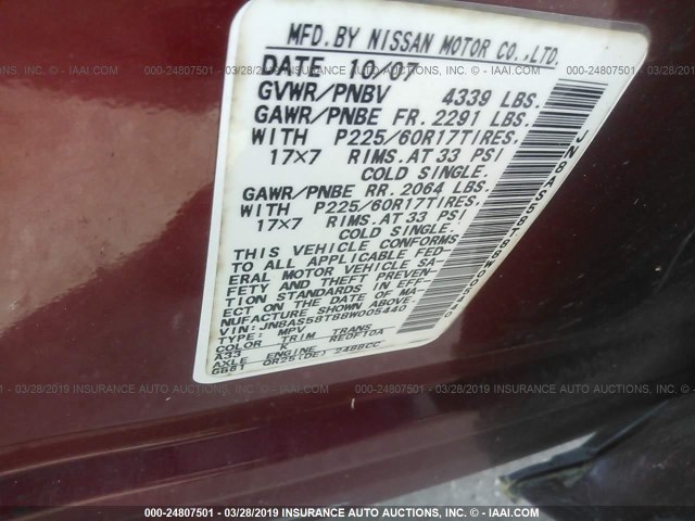 JN8AS58T88W005440 - 2008 NISSAN ROGUE S/SL RED photo 9
