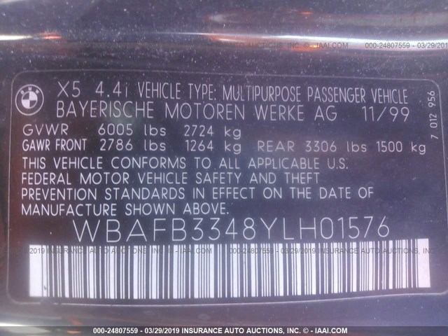 WBAFB3348YLH01576 - 2000 BMW X5 4.4I GREEN photo 9