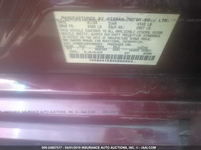 1N4BA41E84C885923 - 2004 NISSAN MAXIMA SE/SL RED photo 9