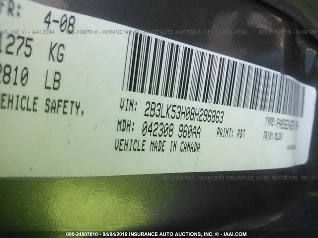 2B3LK53H08H296863 - 2008 DODGE CHARGER R/T GRAY photo 9