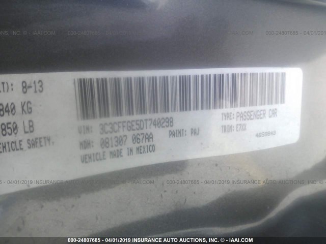3C3CFFGE5DT740298 - 2013 FIAT 500 ELECTRIC GRAY photo 9