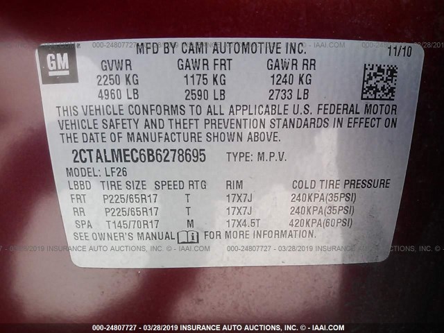 2CTALMEC6B6278695 - 2011 GMC TERRAIN SLE RED photo 9