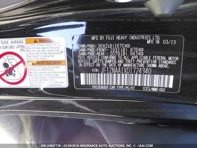 JF1ZNAA1XD1724340 - 2013 TOYOTA SCION FR-S BLACK photo 9