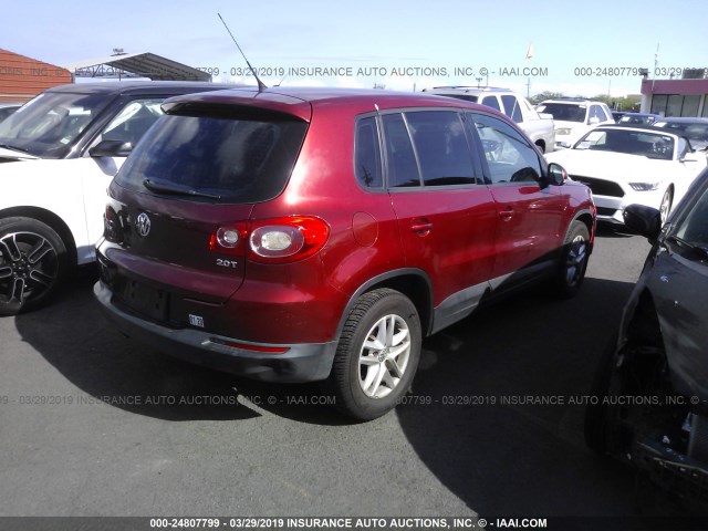 WVGAV7AX6BW001594 - 2011 VOLKSWAGEN TIGUAN S/SE/SEL RED photo 4