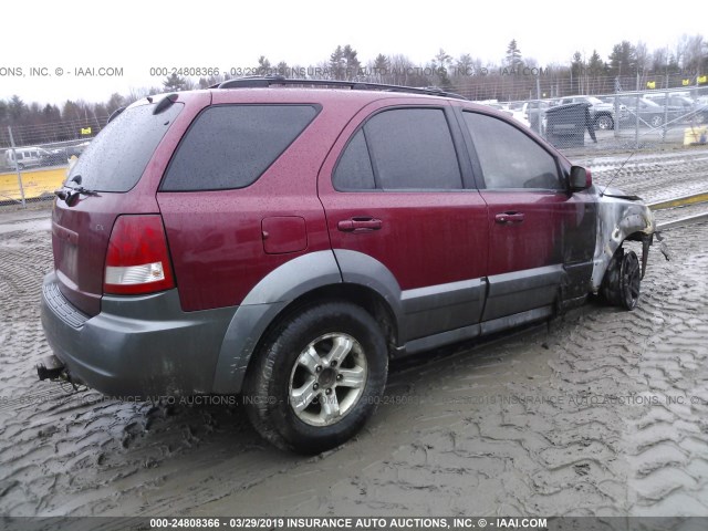 KNDJC733945225892 - 2004 KIA SORENTO EX/LX BURGUNDY photo 4