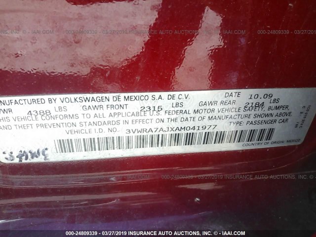 3VWRA7AJXAM041977 - 2010 VOLKSWAGEN JETTA WOLFSBURG 红色 照片 9