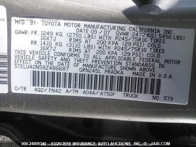 5TELU42N58Z486687 - 2008 TOYOTA TACOMA DOUBLE CAB 棕色 照片 9