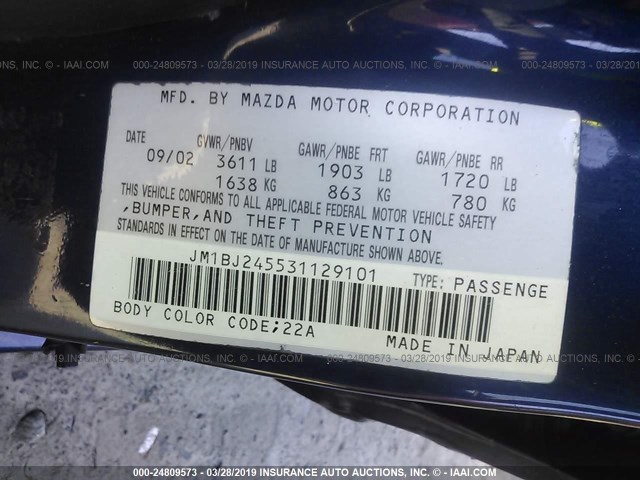 JM1BJ245531129101 - 2003 MAZDA PROTEGE PR5 BLUE photo 9