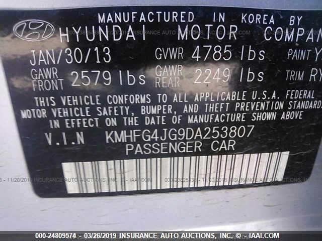 KMHFG4JG9DA253807 - 2013 HYUNDAI AZERA SILVER photo 9