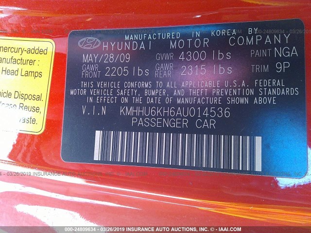 KMHHU6KH6AU014536 - 2010 HYUNDAI GENESIS COUPE 3.8L RED photo 9