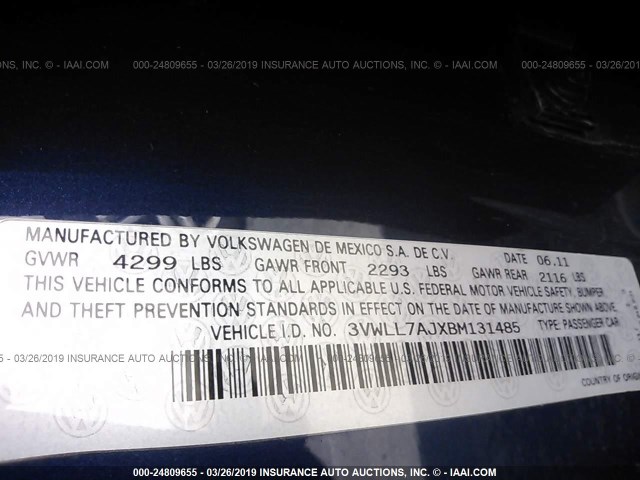 3VWLL7AJXBM131485 - 2011 VOLKSWAGEN JETTA TDI BLUE photo 9