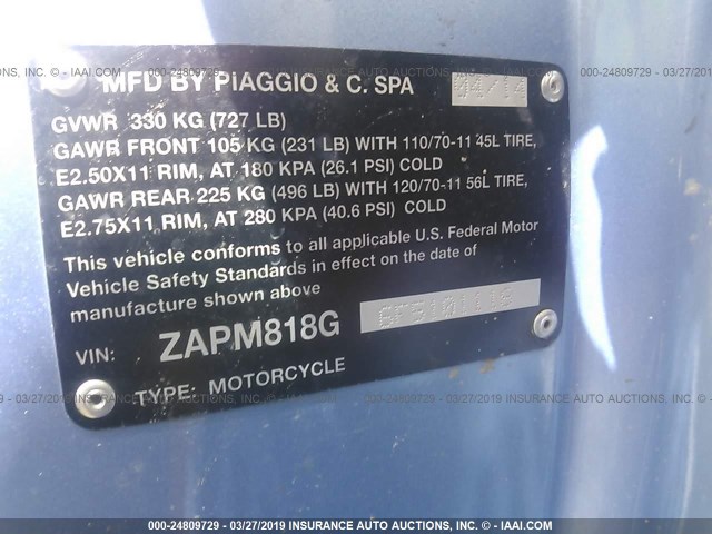 ZAPM818G6F5101118 - 2015 VESPA SPRINT 150 3V BLUE photo 10