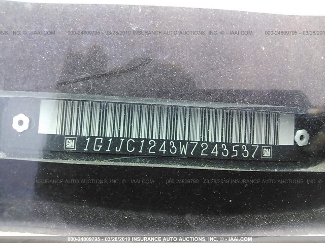 1G1JC1243W7243537 - 1998 CHEVROLET CAVALIER RS BLACK photo 9