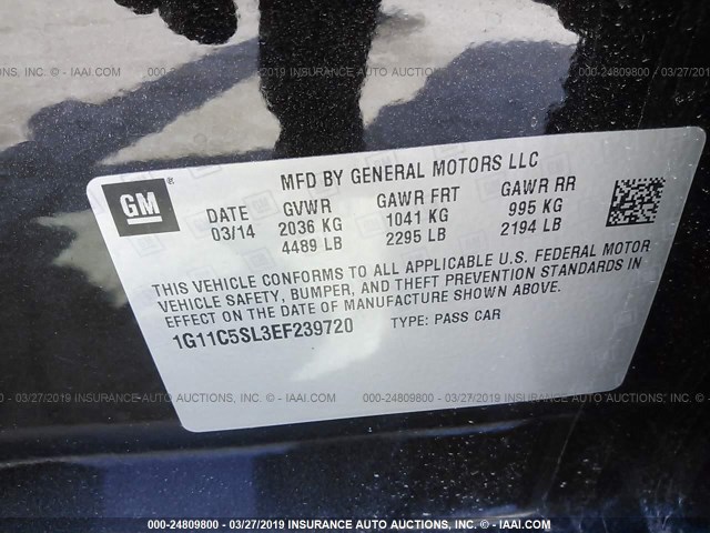 1G11C5SL3EF239720 - 2014 CHEVROLET MALIBU 1LT შავი ფოტო 9