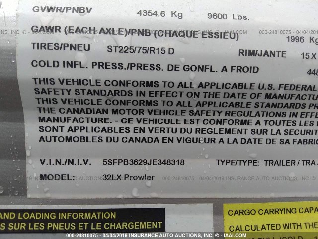 5SFPB3629JE348318 - 2018 PROWLER LYNX  棕色 照片 9