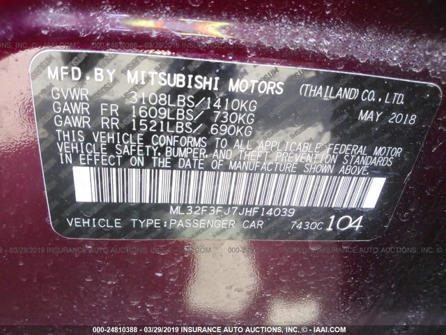 ML32F3FJ7JHF14039 - 2018 MITSUBISHI MIRAGE G4 ES Qırmızı foto 9