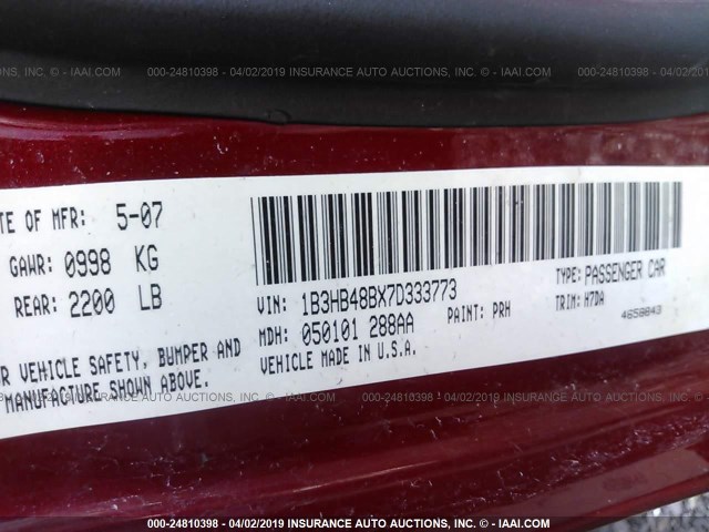 1B3HB48BX7D333773 - 2007 DODGE CALIBER SXT RED photo 9