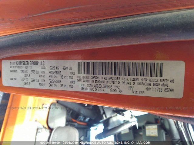 1C4AJWAG2DL560509 - 2013 JEEP WRANGLER SPORT ORANGE photo 9