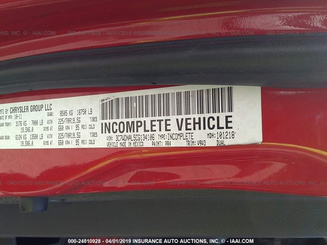 3C7WDNAL5CG134106 - 2012 DODGE RAM 5500 ST/SLT RED photo 9