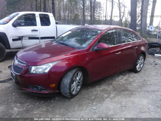 1G1PG5SB2D7119017 - 2013 CHEVROLET CRUZE LTZ MAROON photo 2