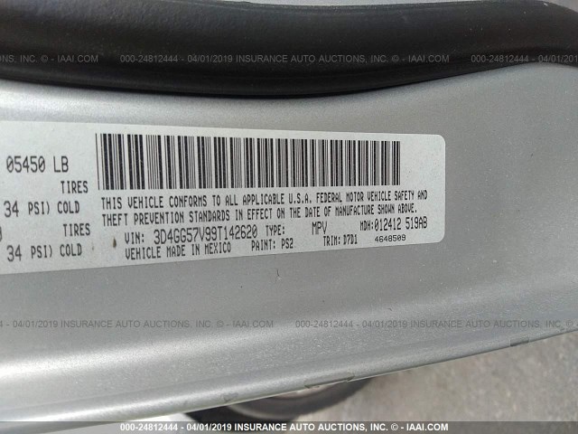 3D4GG57V99T142620 - 2009 DODGE JOURNEY SXT SILVER photo 9