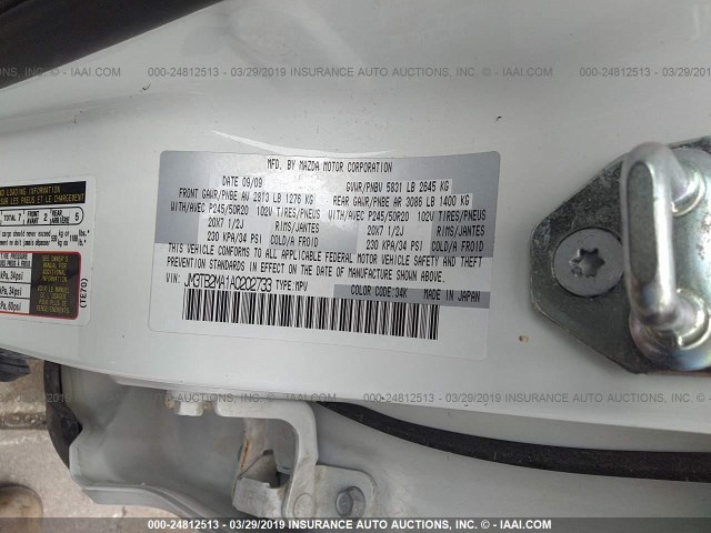 JM3TB2MA1A0202733 - 2010 MAZDA CX-9 WHITE photo 9