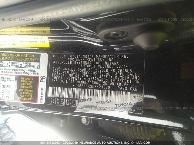 4T4BF1FK9ER421089 - 2014 TOYOTA CAMRY L/SE/LE/XLE 黑色 照片 9