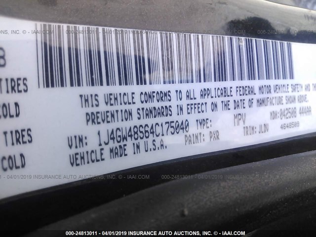 1J4GW48S64C175040 - 2004 JEEP GRAND CHEROKEE LAREDO/COLUMBIA/FREEDOM 黑色 照片 9