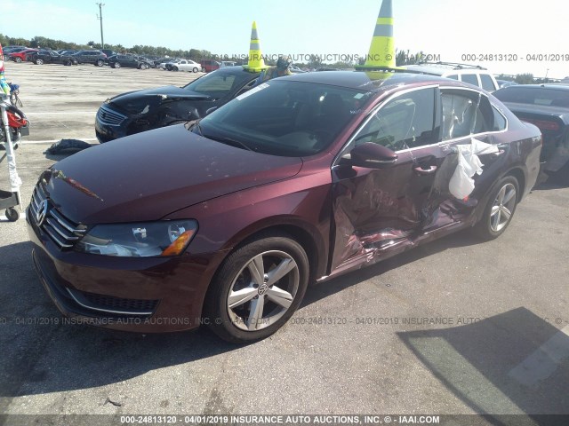 1VWBP7A35CC087433 - 2012 VOLKSWAGEN PASSAT SE BURGUNDY photo 2