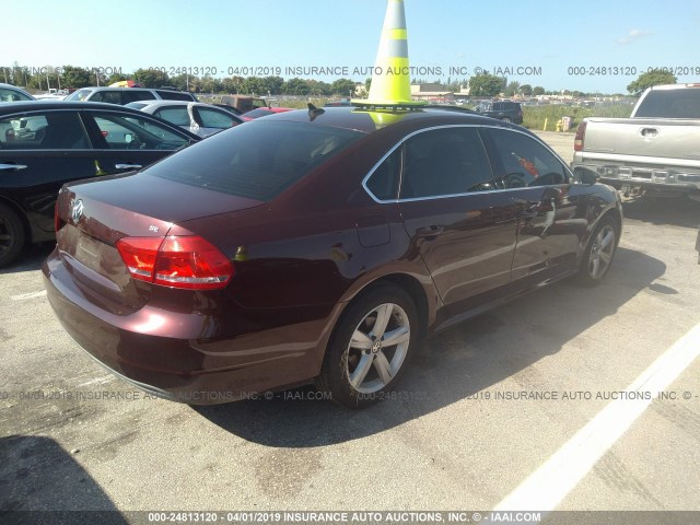 1VWBP7A35CC087433 - 2012 VOLKSWAGEN PASSAT SE BURGUNDY photo 4