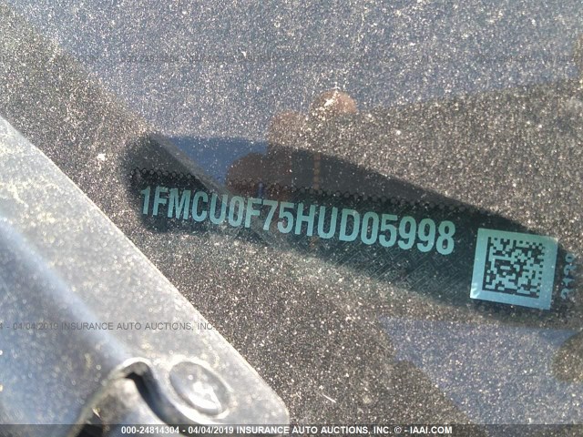 1FMCU0F75HUD05998 - 2017 FORD ESCAPE S SILVER photo 9