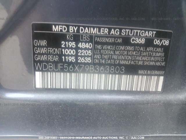 WDBUF56X79B363803 - 2009 MERCEDES-BENZ E 350 Light Blue photo 9